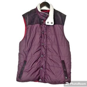 Prana Brown mahogany Puffer Waylen Vest faux shearling collar trim